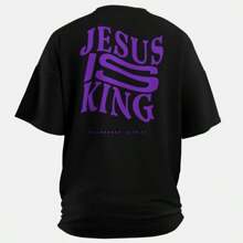 Basic T-Shirt 100% Cotton Jesus Is King Print Religious Fashion Streetwear Fashion New Release - 黑色 - 查看 1
