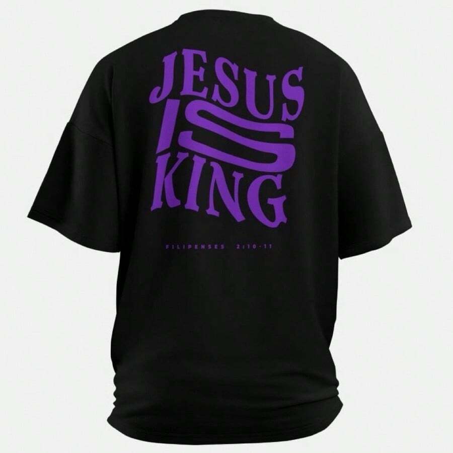Basic T-Shirt 100% Cotton Jesus Is King Print Religious Fashion Streetwear Fashion New Release - 黑色 - 查看 1
