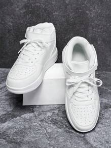 男士休闲个性字母拼接高帮厚底魔术贴运动鞋，时尚街头时尚户外徒步休闲运动鞋，情侣款 - 白色 - 查看 2