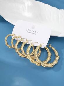 6pcs Gold Bamboo Hoop Earrings, Suitable For Daily Wear