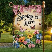 Charming Spring Garden Flag, 12.0x18.0 Inch, Double-Sided, Waterproof Polyester, Floral & Butterfly Design, Multipurpose Outdoor/Indoor Decor, No Electricity Needed