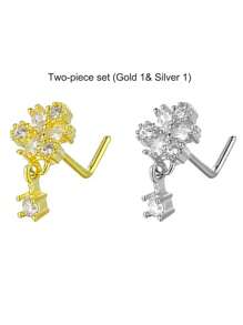 1/2件 L形铜锆石花朵吊坠鼻环，金银双色鼻钉耳环，可搭配鼻圈饰品，送朋友、情人节、母亲节及其他场合的礼物 - 小花 - 查看 15