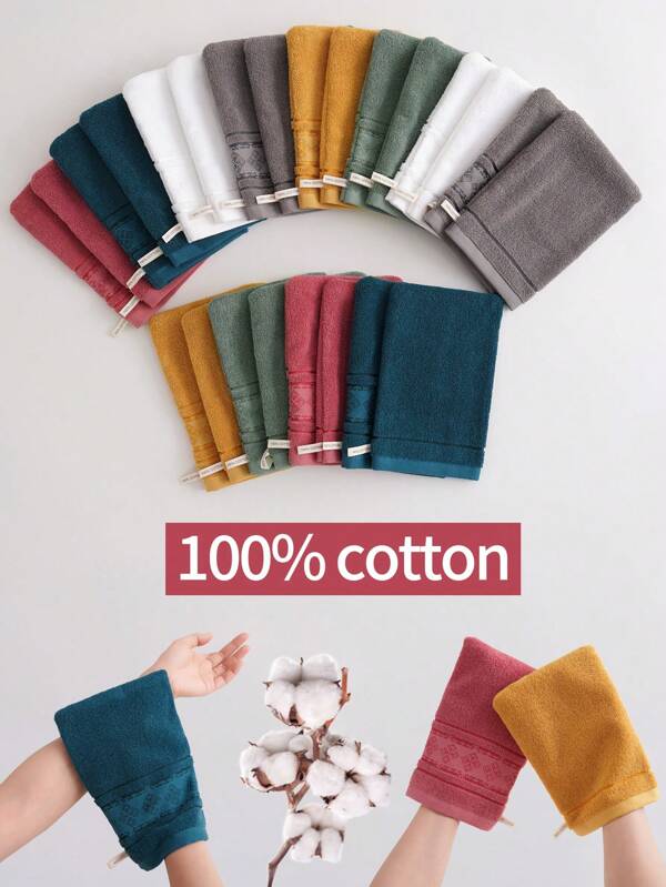 QIBHI 2/8 pièces Gants de bain 100% coton, matériau en éponge douce, absorbant, convient pour le bain, le démaquillage, réutilisable, plusieurs couleurs (coton traçable). Décoration de salle de bain à la maison, décoration d'automne, retour à l'école pour le salon de beauté et la salle de bain à la maison