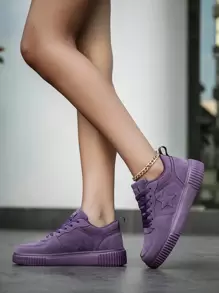 女士时尚紫色混合百搭休闲日常户外通勤运动鞋，简约设计系带舒适运动鞋 - 紫色 - 查看 5