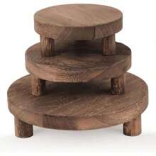 1pc/Set Wooden Round Tray Multifunctional Wooden Candle Base Kitchen Fruit Tray Base Bathroom Storage Tray,Christmas - 1pcs-brown - View 1