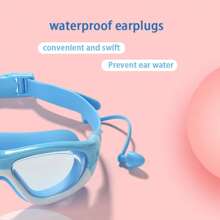 1pc防水防雾大框潜水一体镜一体式耳塞硅胶游泳镜大框游泳镜适合游泳训练休闲 - 藍色 - 查看 9