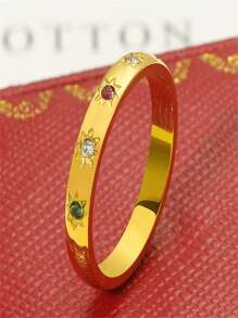 1pc Unique Design Minimalist Style 18K Gold-Plated Stainless Steel Cubic Zirconia Layered Ring For Women