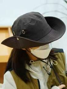 1pc Bucket Hat, Four Seasons Men's And Women's Outdoor Mountain Climbing Sun Hat, Foldable Large Brim UV Protection Fishing Camping Hat, Western Cowboy Style Sun Shading For Men And Women, Lace Up Sunshade Cap, Mountaineering Hat