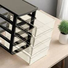 2-6 Layers Small Desktop Storage Box With Drawer, Elevated Desk Organizer, Office Storage Cabinet Made Of Plastic For Stationery At Home