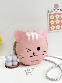 Customized Sweet Mini Crossbody Bag With Personalized Name Or Holiday Message, Cute Cartoon Kitten Casual Crossbody Bag For Kids, Small Coin Purse For Girls, Messenger Bag Handbag Wallet, Suitable For Travel Daily Use - A - View 4