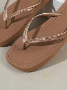 Women's Fashion Flat Flip Flops, New Summer Outdoor Beach Sandals For Swimming & Vacation - Brown - View 8