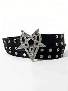 Y2K Gothic Punk Rivet Star Rhinestone Buckle Belt - Bold & Edgy Streetwear Statement Piece For Teens & Adults Summer, School Fall, Autumn, Halloween Autumn-Winter Accessories,Suitable For Teens, Youth,Men,Casual, Outdoor, Athletic, Vacation, Graduation Gifts, Birthday, Daily Wear - Multicolor - View 4