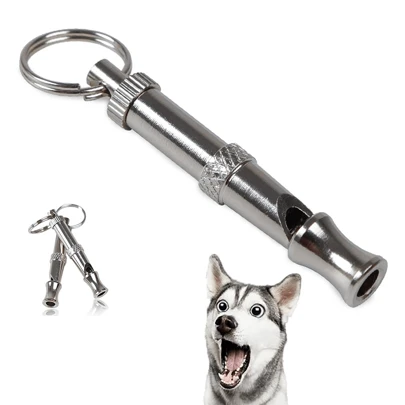 Adjustable Pitch Dog Whistle With Keychain, Professional Pet Training Whistle To Stop Barking, No Battery Required, Silver Tone
