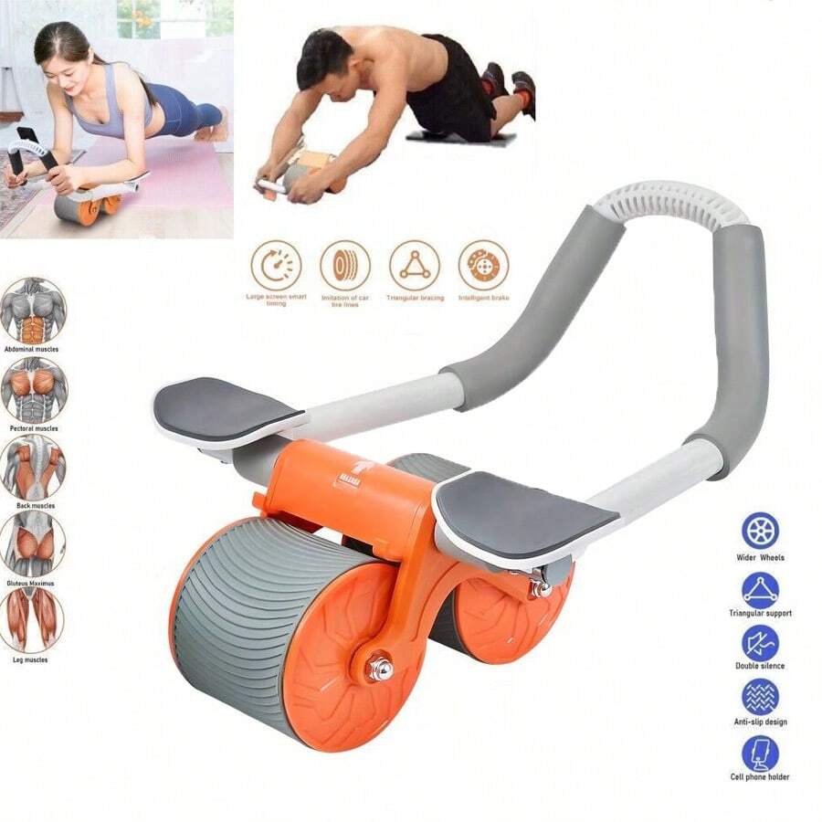 1pc Automatic Rebound Abdominal Roller,Abdominal Wheel With Elbow Pads, For Fitness, Muscle Exercise, Core Strength Training