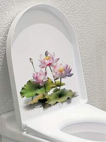 1pc Home Decorations Lotus Flower Toilet Lid Decals Self-Adhesive Ceramic Toilet Tank Sticker, Floral Home Decoration, Single Use Door Decal With Square Shape And Embellishments, Vinyl Decal For Home Decorations, Toilet Decoration Items Refresh Your Home Gifts Birthday Graduation Room Decor Wall Decor Bathroom Decor Bedroom Decor Room Decoration Stuff Living Room Decor House Decor Home Decor Living Room Wall Art Wall Paper Stickers Personalised Stickers