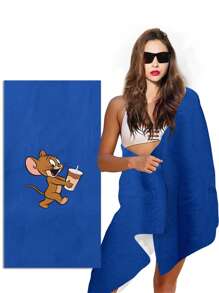 TOM AND JERRY. 1 pieza Toalla de playa con estampado de dibujos animados Tom y Jerry, suave y cómoda para el hogar, el baño, niños y adultos, natación