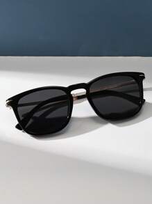 Vintage Square Metal Sunglasses, Classic Unisex Outdoor Sports Riding Glasses, Travel Beach Holiday Driving Fishing Sunscreen UV Protection Glasses, Summer Fashionable Shade Elegant Outfit Family Outings Travel Vacation Holiday For Summer Beach Vacation,Outdoor,Travel - màu đen - Xem 3