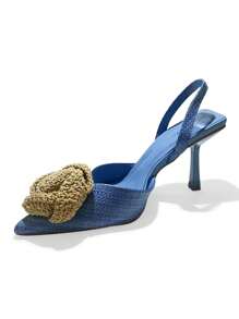 Donne Tacchi alti alla moda con decorazioni floreali 3D, punta appuntita, tacchi alti eleganti di San Valentino - Blu - Visualizzare 2