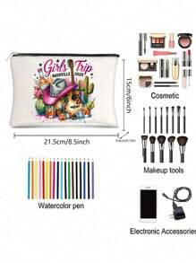 1 件纳什维尔风格时尚化妆包 - 双面印花，带衬里洗漱包，帆布储物袋，非常适合女牛仔和乡村音乐爱好者，是送给她的理想礼物
