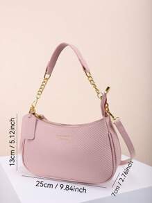 1 件 PU 皮革软肩腋下包，高品质休闲百搭链条肩带斜挎包，纯色休闲日常使用包，适合外出、工作、购物、上学、通勤、约会和女士礼物、商务通勤 - 粉色 - 查看 3