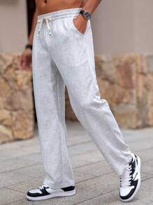 1 szt. Męskie letnie luźne, swobodne spodnie z prostymi nogawkami, lekkie, oddychające, elastyczne, regulowane, ściągane sznurkiem, skośna kieszeń, odpowiednie do codziennego noszenia, na ulicę, do sportu