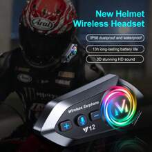 Y12 Bluetooth 5.4 Motorcycle Helmet Headset Voice Control Wireless Handsfree Call Waterproof FM Radio Earphone Kit