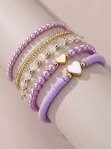 5pcs Girls' Cute Creative Fashion Delicate Butterfly Shell Pearl Beaded Bracelets