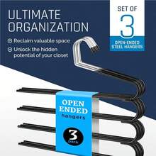 3 Pack 4 Tier Metal Multi Pants Hangers - Space Saving, Non Slip - For Pants, Jeans - Closet Organizer - Black - View 2