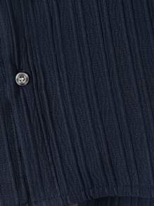 男童休闲轻薄透气纯色波浪纹理衬衫领短袖衬衫短裤套装，春夏