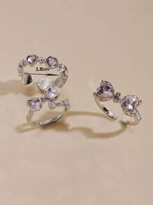 Juego de 3 anillos decorativos con estilo Y2K para niñas con mariposa, corazón y decoración de rhinestones - Perfecto para citas, fiestas, regalos del Día de San Valentín o uso diario