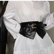 1pc Fashion Minimalist Waist Belt, Women Versatile Decorative Waist Strap, Practical High-End Wide Waist Cincher, Suitable With Dresses, Coats, Cardigans, PU Leather Material - Multicolor - View 3