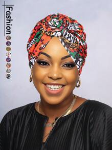 Awegeo Women's Turbans Printed Compass Style, Light Luxury African Style Headscarf Hat, Important Occasion Wearing Headband Hijab Hair Sleep Cap Sleep Bonnet - 1Pc - View 1