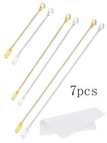 7PCS Stainless Steel 18K Gold Plated Extended Chain Rubbing Silver Cloth Set ( High Quality Stainless Steel + Vacuum Plated 18K Gold Exquisite Craft + Professional Size Rubbing Silver Cloth ) - Super Durable - No Fading - Hypoallergenic - Jewelry Shining Lasting, Suitable For DIY Jewelry Such As Necklace, Bracelet And Anchor Chain, Available In Gold And Silver Colors ( 2 /", 4/" And 6 /" ) - Smooth Hangtag Extension Chain - View 15
