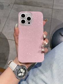 Pink Phone Case 1pc Minimalist IMD Glitter Phone Case, Low-Key Luxurious Pink Thick TPU Shock-Proof Phone Case With Large Camera Cutout, Compatible With Apple/ Series Waterproof Anti-Fall Scratch Resistant - Pink - View 7