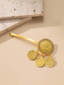 Herseygold 2 peças de grampos de cabelo femininos banhados a ouro, estilo árabe do Oriente Médio, acessório de cabelo para casamento e moeda turca