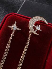 1 件长流苏满钻月亮和星星胸针，女士派对/约会服装配饰珠宝 - 星星 - 查看 2