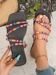 Women's Casual Flat Sandals, New Summer Minimalist Strap Slides, Fashion Versatile Holiday Beach Shoes - Red - View 4