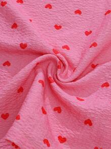 Conjunto de pijama de 2 piezas para mujer de talla grande con estampado de corazón pequeño, camisa con botones de manga corta y pantalones cortos, ropa informal para verano