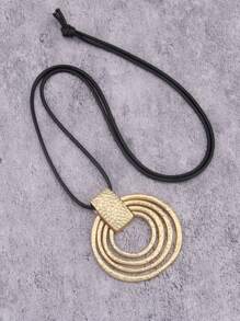 1pc Minimalist Elegant Petal Pendant Necklace, Stylish Multi-Layer Twist Geometric Shape Metal Long Chain Wax Rope Necklace, Unisex Fashion Accessories, Gift For Boyfriend/Girlfriend
