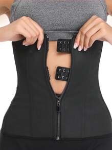 1pc Women's Yoga & Fitness Body Shaper Adjustable Waist Trainer Belt, Strong Compression Three-Row Buckle Waist Cincher - Black - View 2