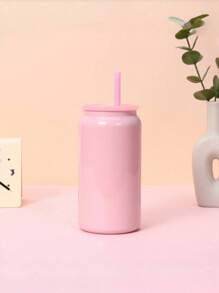 1 Stück neue 16oz Edelstahl Vakuumisolierter Becher, bunter Strohhalm Becher, tragbare Wasserflasche für Zuhause, Auto, Outdoor-Gebrauch