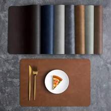 4pcs Brown Faux Leather Patterned Placemats/Coasters, Washable And Wipe-Clean, Suitable For Dining Room And Kitchen - Multicolor - View 2