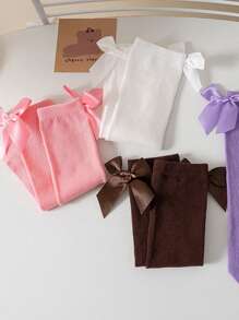 1 Pair Girls Ankle Length No-Heel Socks, Straight Cut, With Bow, Solid Color, Suitable For Princess, Students, Dance, Spring & Autumn - Multicolor - View 11