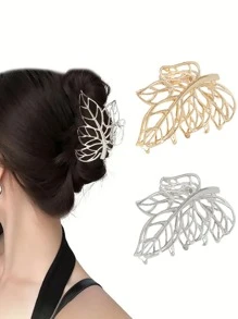 1 pièce Pince à cheveux en métal creuse en forme de feuille, taille moyenne, pince occipitale, fixation forte, polyvalente, pince à cheveux, mâchoire à cheveux, pince à cheveux, attache à cheveux, clip de cheveux