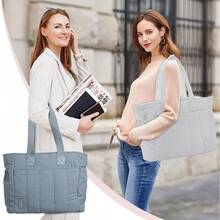 Tote Mujer,  Puffer Tote Bag Bolsas de Mujer Bolsa de Laptop para Trabajo/Profesores/Viajes, Azul - Azul Acero Claro - Ver 7