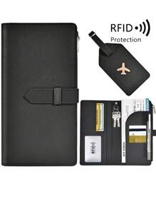 Nieuwe aankomst slanke minimalistische lange paspoorthouder bagagelabelset RFID-blokkerende reisportemonnee documentenorganizer met penhouder kaartsleuven schattige paspoorthoes voor vrouwen mannen creditcardhouder pinpas passacavo porta fotokaarthouder minimalistische portemonnee slimme portemonnee airtag portemonnee visitekaartje zwart roze