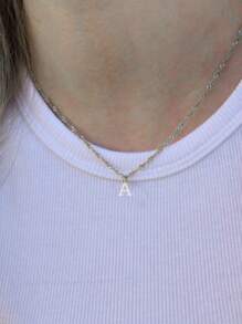 1pc Custom Letter Necklace, Stainless Steel Water Wave Chain Necklace Personalized Christmas Gift