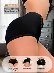 Women High Waist Seamless Shaping Pants, Abdomen Control Waist Slimming Shorts, Minimalist Fashionable Tight Triangle Panty - Black - View 3