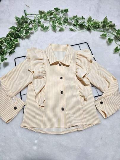 Flor de Lis - Camisa Infantil Feminina Listrada com Babados - Elegância e Conforto