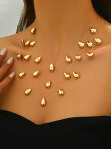 1pc Silver Fashion Metal Geometric Circle Multi-Layer Stackable Invisible Necklace Party & Holiday Jewelry